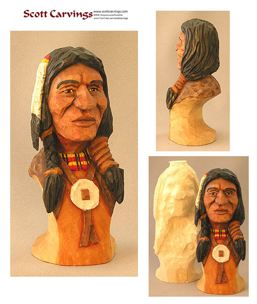 Native American Bust Rough Out - 6" X 2.5" X 2.5" - $18.00