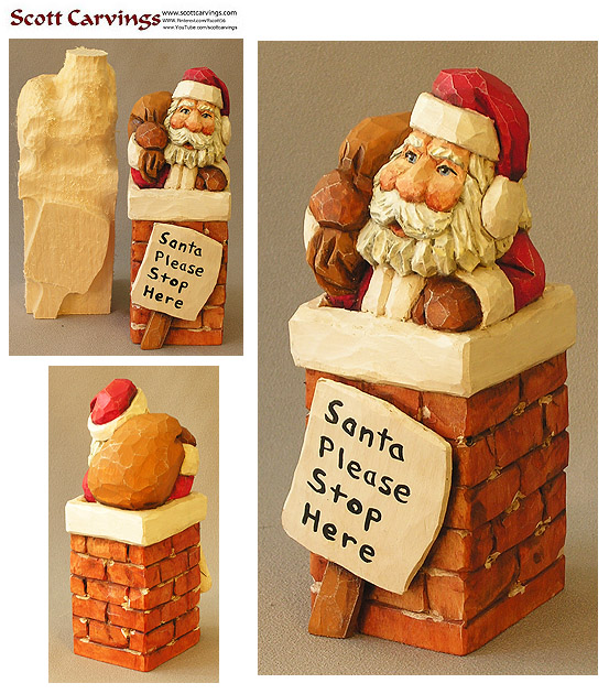 Santa in a Chimney Rough out – 6″ X 2.5″ X 2.5″ – $25.00