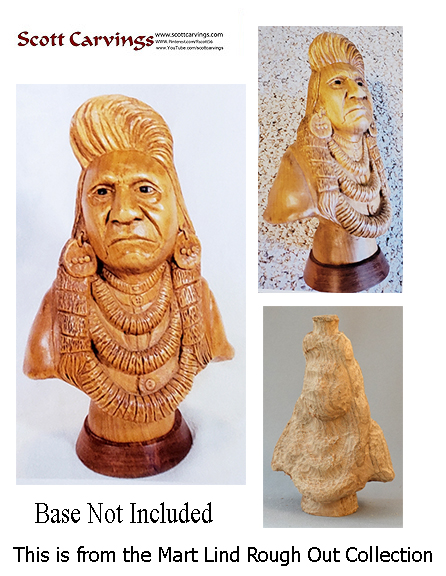 Chief Joseph Bust Rough Out - 8" X 6" X 3.5" (Butternut) - $49.00