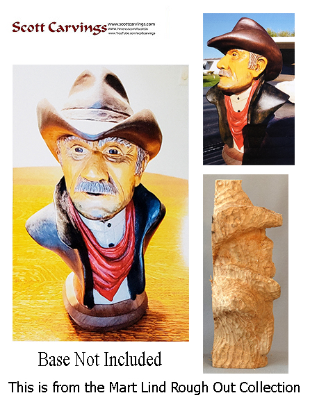 Cowboy Bust Rough Out - 11.5" X 7.5" X 5" - (Butternut) $52.00
