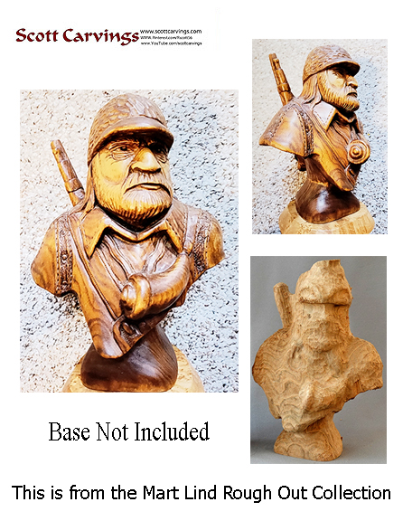 Woodsman Bust Rough Out - 10.5" X 8" X 4.5" (Butternut) - $59.00