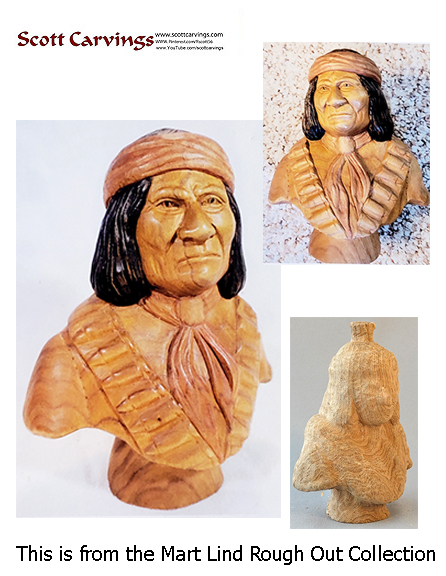 Geronimo Bust Rough Out - 7" X 5.5" X 3.5" (Mark on Face) (Butternut) - $29.00